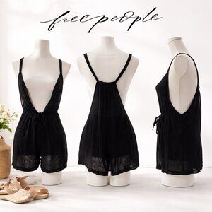 MSRP $98 Free People Black Muslin Cotton Gauzy Shorts Romper Size S | QUICK SHIP